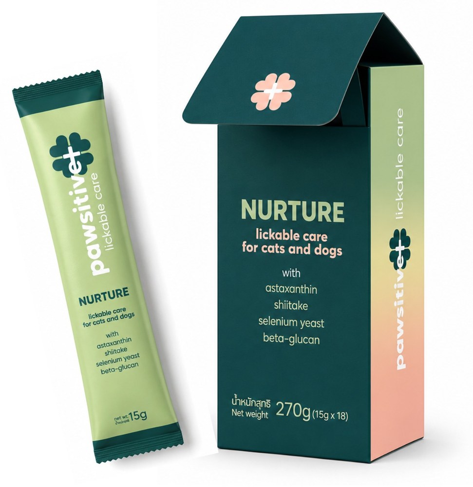 Pawsitivet Nurture box — immunity lickable care for cats and dogs, tuna base with astaxanthin, shiitake, selenium yeast and beta-glucan, net weight 270g (15g x 18 sachets)